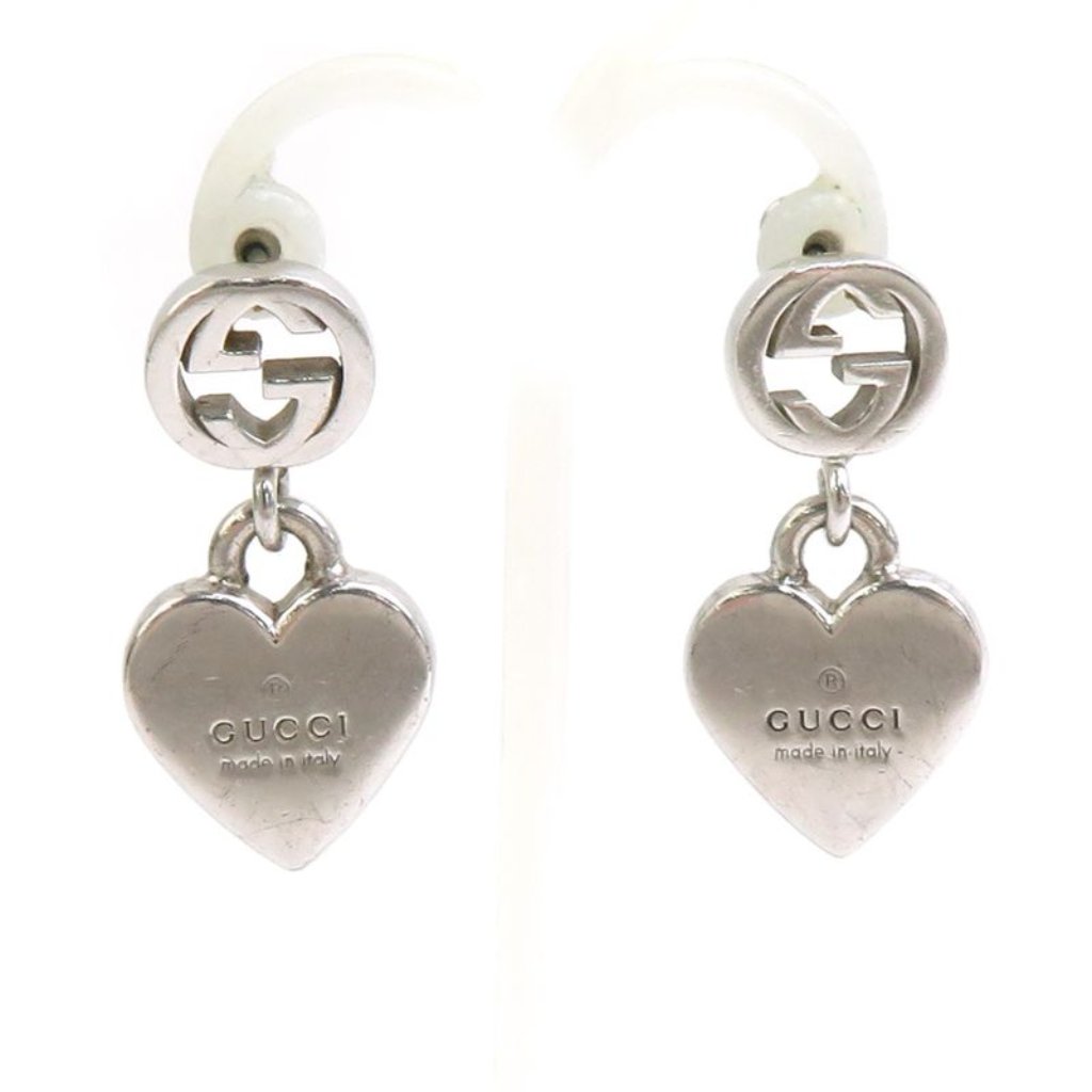Gucci Interlocking Logo Silver-Tone Heart Earrings